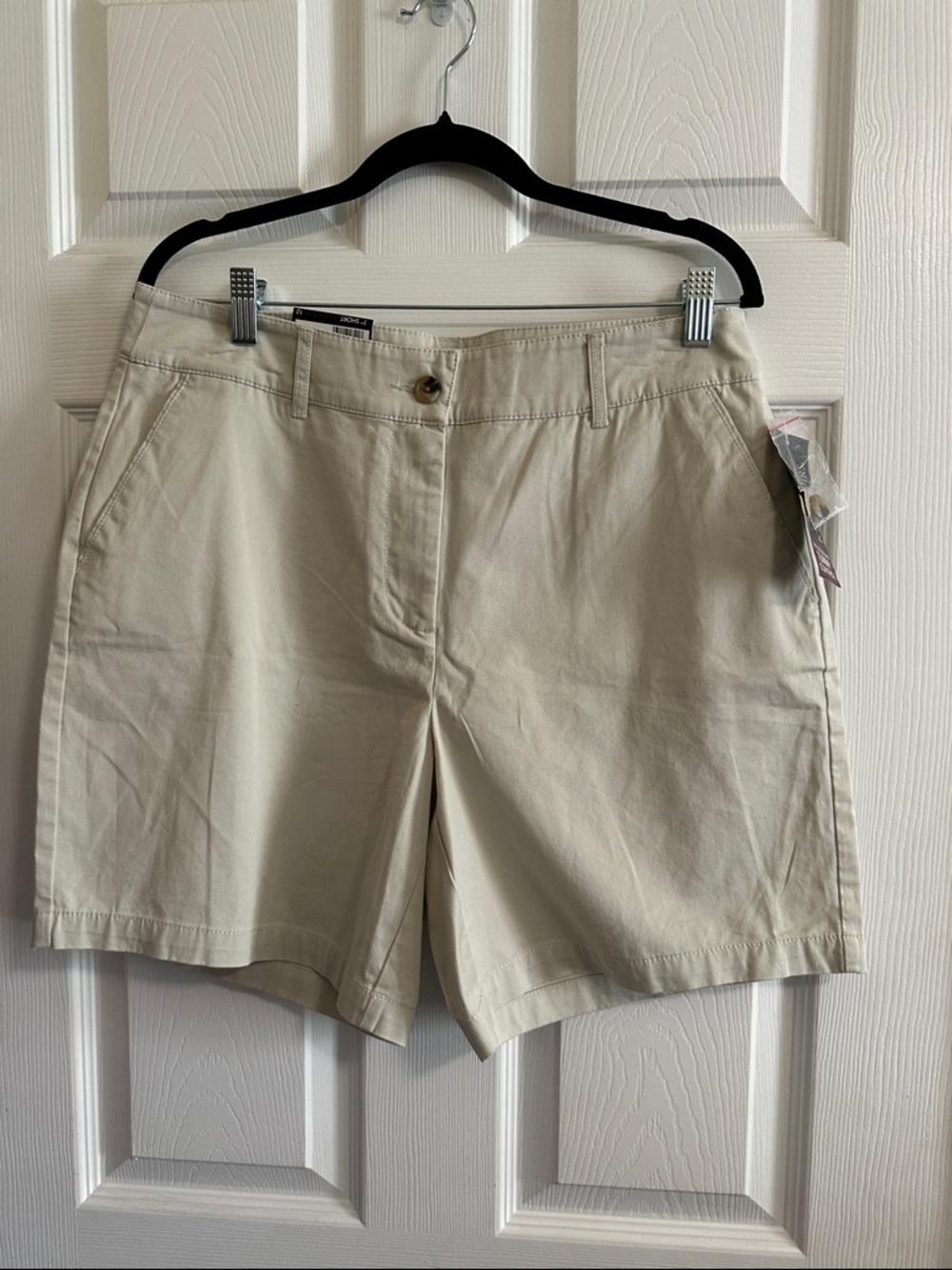 Kim Rogers 7" Twill Short w/ Tummy Control Khaki Rainy Day w/pockets NWT Size 12